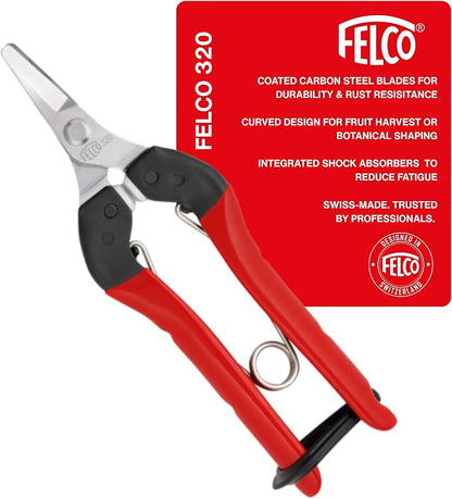 Felco F320 Pruning Snips – 6" Garden Clippers with Curved Blade & Rounded Tip | Pruning Shears for Gardening | Garden Snips and Pruners with Carbon Steel Blade, Sap Groove