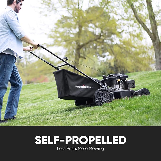 PowerSmart 22 in. 170cc Self Propelled Gas Lawn Mower Rear-Wheel-Drive, 3-in-1 Mulch/Bag/Rear Discharge, Steel Deck, 6 Height Adjustment