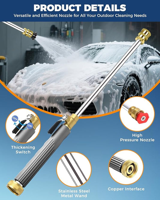 Jet Nozzle Power Washer for Garden Hose with 2 Different Nozzles and Quick Connectors, 2026 Upgrade 17 inch 2-In-1 High Pressure Wand for Patio Car Pet Garden Outdoor Cleaning (Gray)