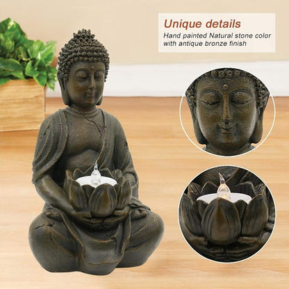 Goodeco Meditation Small Buddha Statue Figurine -Buddha with LED Tea Lights Candle Holder,Gift idea,Zen Home Decor Meditation Accessories 8"
