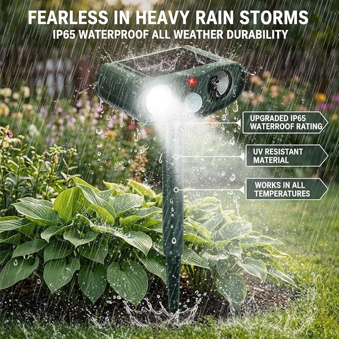 4Pack Sonic Fortress Pro Deer Repellent Devices to Protect Hostas&Plants,Solar Ultrasonic Animal Repellent with Flash Light&Motion Activated for Garden,Yard,Keep Rabbit,Squirrel Away 2026