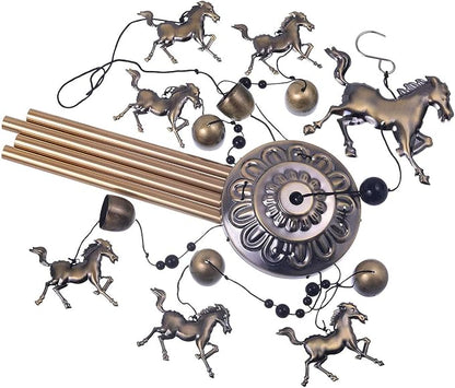 Horse Wind Chimes Decor - 35 Inch Pure Hand-Made Metal Musical Wind Bells with 4 Aluminum Tubes 6 Bells 7 Horses Mobile Wind Catcher Romantic Wind Chime for Home, Festival, Indoor/Outdoor Decoration
