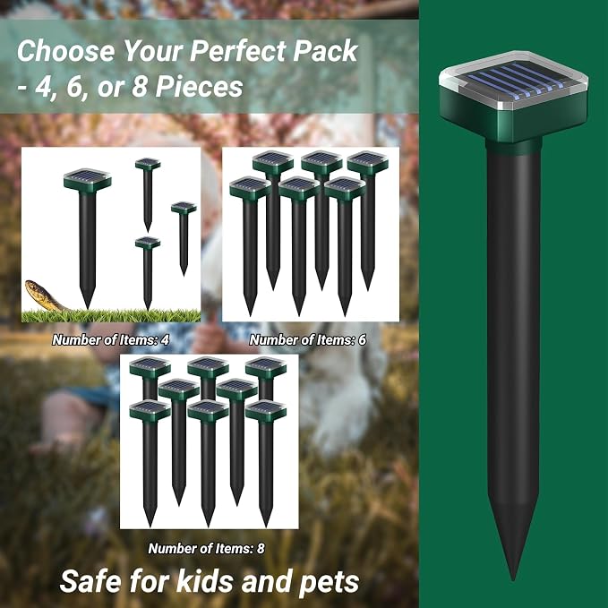 Snake Away for Outdoors, Solar Powered Snake Repellent for Yard - Sonic Snake Deterrent, Waterproof & Pet Safe for Garage, Lawn, Home Use (4)