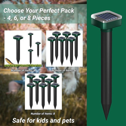 Snake Away for Outdoors, Solar Powered Snake Repellent for Yard - Sonic Snake Deterrent, Waterproof & Pet Safe for Garage, Lawn, Home Use (4)