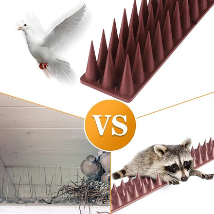 BORHOOD Bird Spikes, 20 Pack Pigeon Deterrent for Small Birds Raccoon Cats Defender for Outside to Keep Squirrel Away, Plastic Fence Spike for Railing and Roof-Brown