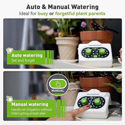 RAINPOINT Easy-Setup Automatic Plant Waterer Indoor for Pot Plant Adjustable Water Output,Battery Powered Outdoor IP54 Waterproof Drip Irrigation System Device Kit Beginner-Friendly Water 10-15 Plants