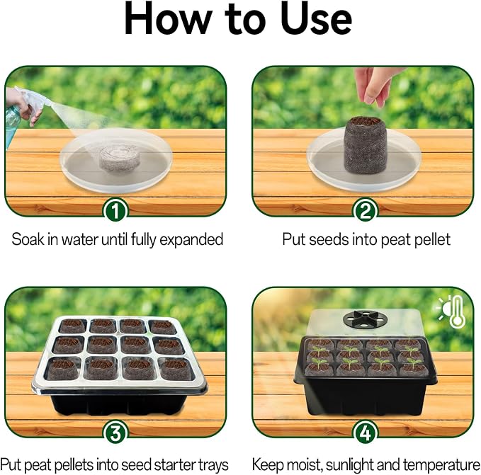Halatool 8 Pack Seed Starter Tray with 100 PCS Peat Pellets, 96 Cells Black Seeding Starter Trays for Organic Seed Starter Soil Pods for Planting Vegetables Plants Flowers - Starting Seeds Kit