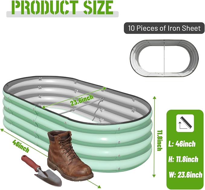 SnugNiture Galvanized Raised Garden Bed Outdoor, 2 Pcs 4x2x1ft Oval Metal Planter Box for Planting Plants Vegetables, Green