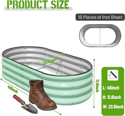 SnugNiture Galvanized Raised Garden Bed Outdoor, 2 Pcs 4x2x1ft Oval Metal Planter Box for Planting Plants Vegetables, Green