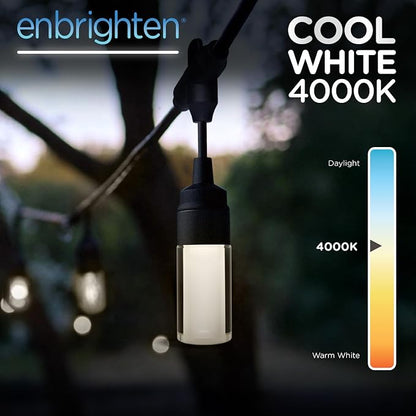 Enbrighten Modern Outdoor String Lights, 24ft, 12 Cylindrical Shatterproof Bulbs, Cool White 4000K, Weatherproof, Commercial Grade Patio Lighting, 87750