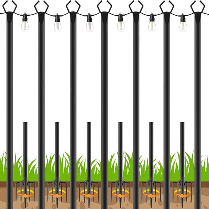 7 Pack 10 FT String Light Poles,Metal with Fork Lights Poles for Outdoor String Light, Rustproof Heavy Duty for Outside Garden,Patio,Wedding,Backyard,Deck,Party