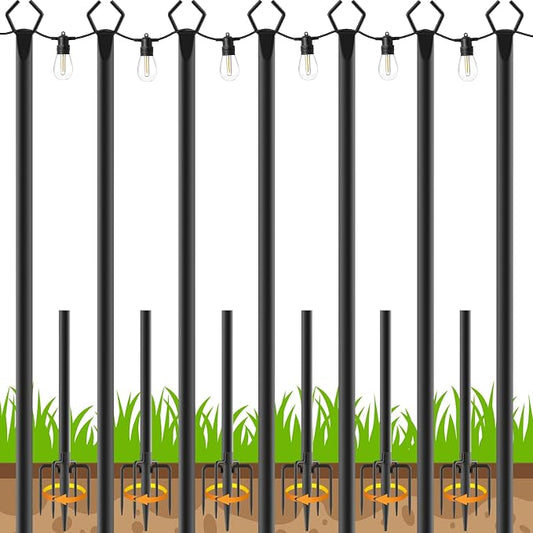 7 Pack 10 FT String Light Poles,Metal with Fork Lights Poles for Outdoor String Light, Rustproof Heavy Duty for Outside Garden,Patio,Wedding,Backyard,Deck,Party