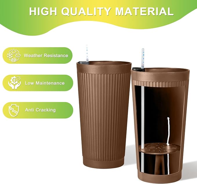 TUYOHW Set of 2 Large Round Tall Planter for Indoor or Outdoor 24" Flower Pots for Porch, Patio, Backyard, Large Planters for Outdoor Indoor Plants