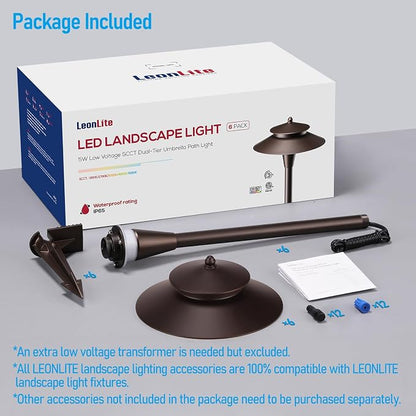 LEONLITE 6-Pack 5CCT Low Voltage LED Pathway Lights, Double Layer Head | 12-24V AC/DC, IP65, Landscape Path Lights, for Walkway Yard Garden, 1800/2700/3000/4000/5000K, Oil Rubbed Bronze, Aluminum