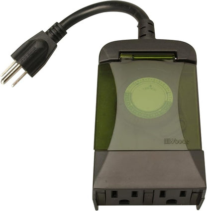 Southwire Woods Outdoor 24-Hour Plug-In Mechanical Timer - Energy-Saving Convenience - Dual Grounded Outlets - Programmable Daily Settings - Weatherproof Design - 6-Inch Cord - Black