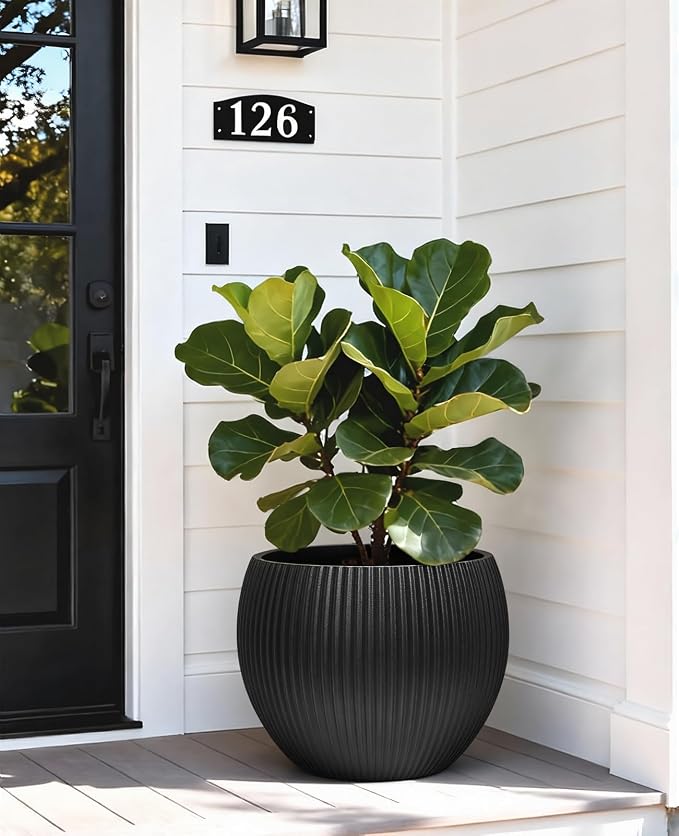 homenote Flower Pots 14.5 Inch,Large Plant Pots Indoor with Drainage,Plastic Pots for Plants,Garden Pots for Outdoor,Large Planters for Indoor Plants,Big Plastic Planter,Black
