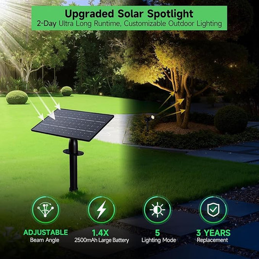 Solar Spot Lights Outdoor, Adjustable Beam Focus Uplights for Trees, Waterproof Separate Panel Bright Spotlight, LED Warm White & Daylight Selectable for House Exterior Flag 2 Pack