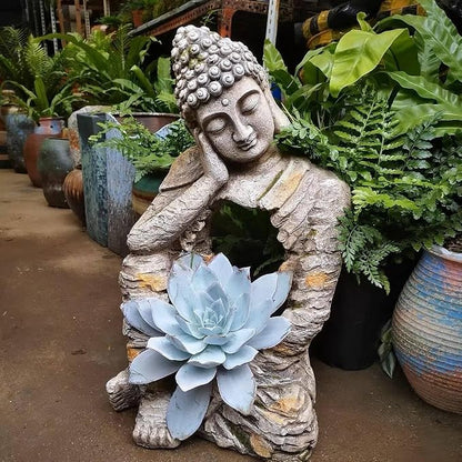 homary Outdoor Sleeping Buddha Statue Planter | Zen Garden Sculpture, Flower Pot, Magnesium Oxide, Indoor Outdoor Decoration, For Patio, Lawn, Temple, Office