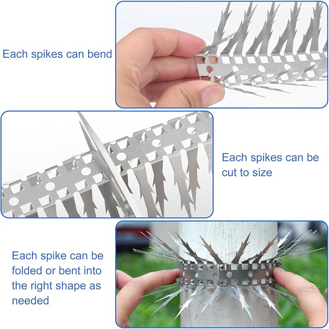 Bird Spikes, 10 Feet Stainless Steel Bird Control Spikes for Outside, Pigeon and Squirrel Blocking Spikes, for Garden Fence Roof and Window - 10 Strips Covers 3m