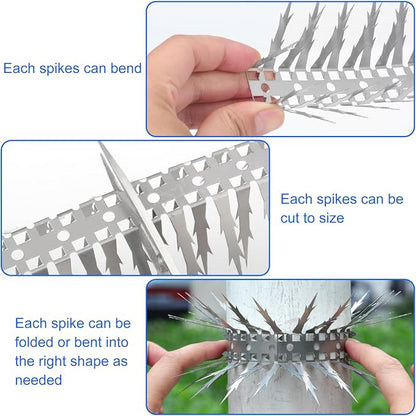 Bird Spikes, 10 Feet Stainless Steel Bird Control Spikes for Outside, Pigeon and Squirrel Blocking Spikes, for Garden Fence Roof and Window - 10 Strips Covers 3m