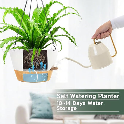 ZMTECH 12 Inch Hanging Planters for Indoor Plants, Modern White Self Watering Hanging Planter with Visible Water Level Window & Chain, Large Flower Pots for Outdoor Patio Decor