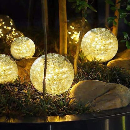 SyouHome Solar Garden Lights Outdoor Waterproof, Landscape Garden Decor | 4 Pack, Auto On/Off Cracked Glass Ball Light, Warm White Solar Globe Lights for Pathway/Patio/Lawn/Yard & Gardening Gift