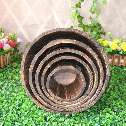 2 Pcs 4.7*3.5*3.9inch/10x12x9cm Rustic Wooden Whiskey Bucket with Handle Flower Planter Plant Pots Box Container Water Wishing Well Pail Patio Garden Backyard Primitive Planter Outdoor Indoor