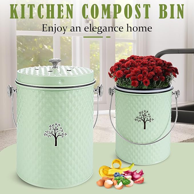 AOSION Countertop Compost Bin, Odor-Free Food Waste Container with 50 Bags | 1 Gallon Container,2 Carbon Filters,Compost Bucket, coffee grounds