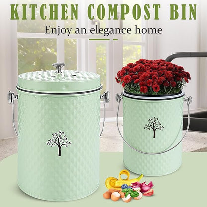 AOSION Countertop Compost Bin, Odor-Free Food Waste Container with 50 Bags | 1 Gallon Container,2 Carbon Filters,Compost Bucket, coffee grounds