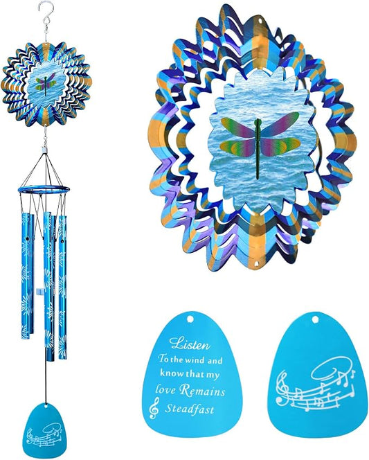 Wind Chimes Outdoor, Memorial Sympathy Wind Chime, 33" Unique Windchimes with Animated Dragonfly Spinner, Hanging Garden Decor Patio Decoration, Dragonfly Gifts for Women Men Mother Father