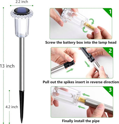 Solar Lights Outdoor 15 Pack Solar Pathway Lights LED Waterproof Stainless Steel Garden Stake for Yard, Outside, Walkway, Sidewalk, Driveway, Lawn (Warm White)
