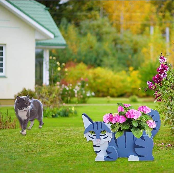 Sapphire White Cat Planter Pots, 12.5 x 5.12 x 7.8 Inches | Cat Flower Pot, Cute Animal Shaped Plant Pot, Gifts for Women & Pet Lovers, Indoor Outdoor Garden Home Office Decor