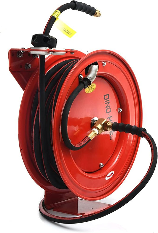 RMX Dino-Hide - Heavy-Duty Retractable Hose Reel w/Wrapped Finish Rubber Air Hose (3/8" x 50' w/ 18 Ga. Reel)