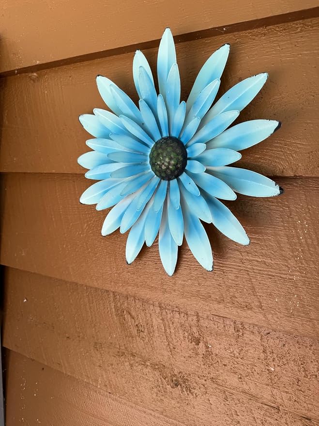 EASICUTI Blue Metal Flowers Wall Decor Metal Wall Art Decorations Hanging For Indoor Outdoor Home Bathroom Kitchen Dining Room Bedroom Living Room Or Wall Sculptures 12 Inch