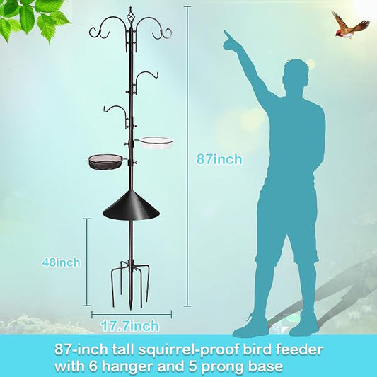 YINGYM Bird Feeding Station Kit, 87 Inches Bird Feeder Pole, Premium Feeder Hanging Kit with Metal Suet, Water Bowl, Mesh Tray and Squirrel Baffle