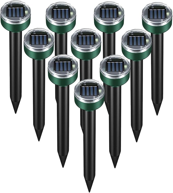 Mole Repellent 10 Pack Squirrel Repellent Solar Powered Sanke Gopher Deer Repellent Chaser Mole Deterrent Sonic Spikes Repellent Ultrasonic Pest Control Outdoor Keep Moles Out of Yard Lawn
