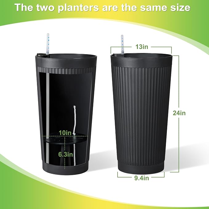 TUYOHW Set of 2 Large Round Tall Planter for Indoor or Outdoor 24" Flower Pots for Porch, Patio, Backyard, Large Planters for Outdoor Indoor Plants