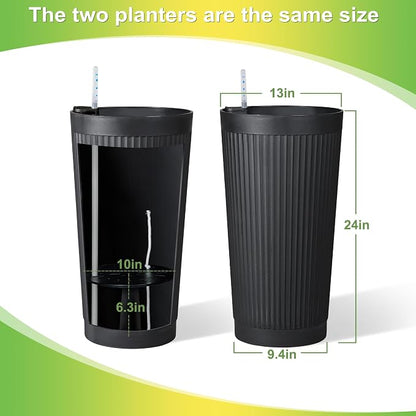 TUYOHW Set of 2 Large Round Tall Planter for Indoor or Outdoor 24" Flower Pots for Porch, Patio, Backyard, Large Planters for Outdoor Indoor Plants