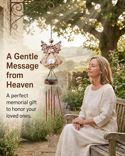 Angel Solar Wind Chimes for Outside: Metal Outdoor Memorial Decor | Easy Hanging for Garden Patio Tree Window - Melodious Birthday Gifts for Women Mom Grandma