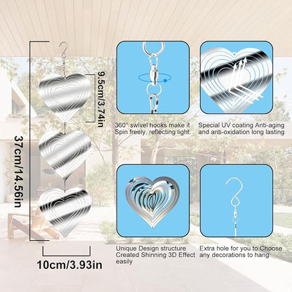 Love Stainless Steel Bird Scarer Discs Set, 3D Reflective Helix Wind Spinners Bird Reflector Sparkly Metal Outdoor Garden Décor Sculpture Ornament, Deterrent to Scare Pigeon Away from Yard Patio Farm