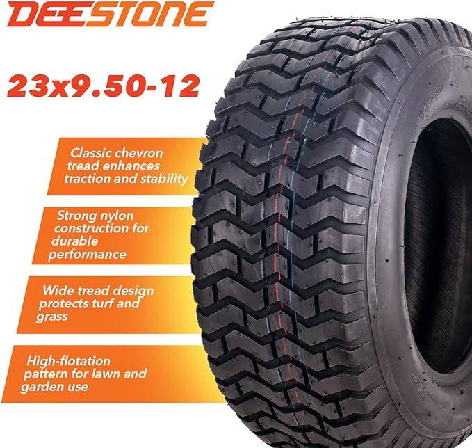 Deestone 23x9.50-12 D265 Lawn & Grass Tire – 88A3 – 4 Ply T/L – Multi-Traction Pattern