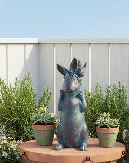 Rabbit Garden Statues Bunny Decorations - Easter Bunny Father with Baby Figurine Easter Gift Dark Gray Garden Spring Bunny Sulpture for Yard Framhouse Outdoor Décor 7*5.25*15.25 in Newman House Studio
