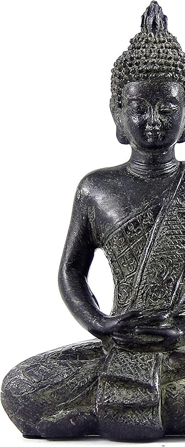 Bellaa Buddha Statue Zen Home Decor Mindfulness Meditation Sculpture Peace Harmony Dhyana Mudra Sitting Blessing Altar Figurine Vintage Black 22739