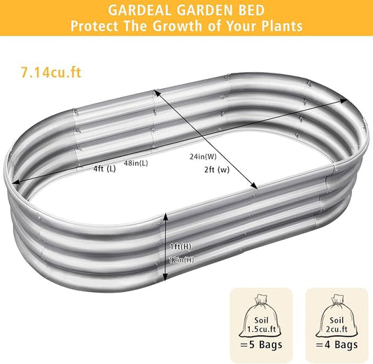 Gardeal Garden Galvanized Raised Garden Bed Kit - Metal Planter Box for Vegetables/Herbs/Flowers, Heavy-Duty Steel Outdoor Planter with Reinforced Edges (4x2x1 FT)
