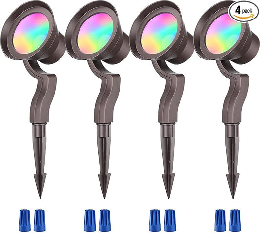 LEONLITE 4-Pack RGBCW Wall Wash Dimmable LED Low Voltage Landscape Lights | 9W, Landscape Spotlights Outdoor, 12-24V AC/DC, Color Changing, IP65, ETL Listed, Aluminum