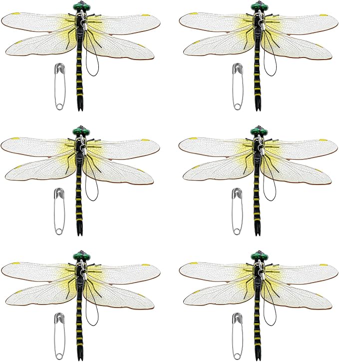 6 Pack Dragonfly Clips, Lifelike Dragonfly Ornaments Outdoor Yard Garden Stakes for Hat,Deer and Horse, Fly Scare Devices for Indoor Outdoor Garden Patio Plants (6 Pack)