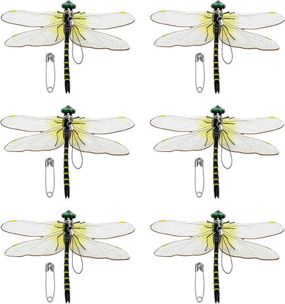 6 Pack Dragonfly Clips, Lifelike Dragonfly Ornaments Outdoor Yard Garden Stakes for Hat,Deer and Horse, Fly Scare Devices for Indoor Outdoor Garden Patio Plants (6 Pack)