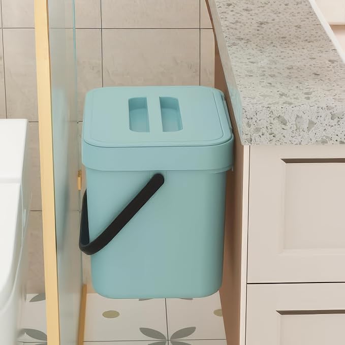 1.8 Gallons Hanging Trash Can with Lid – Kitchen Garbage Bin for Under Sink, Wall Mount, Cabinet Door Waste Bin for Kitchen, Bathroom, Laundry – 7L(Subtle Blue)