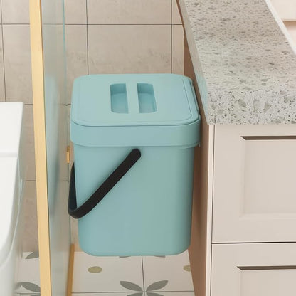1.8 Gallons Hanging Trash Can with Lid – Kitchen Garbage Bin for Under Sink, Wall Mount, Cabinet Door Waste Bin for Kitchen, Bathroom, Laundry – 7L(Subtle Blue)