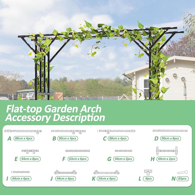 Supersize Flattop Garden Arch for Wedding - 106" L x 106" H Garden Arch Trellis for Climbing Plants Outdoor（Leg spacing 71"）